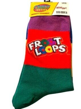 Unisex Crazy Socks Kelloggs Froot Loops Colorful Mens Shoe Size 6-12 Red Purple